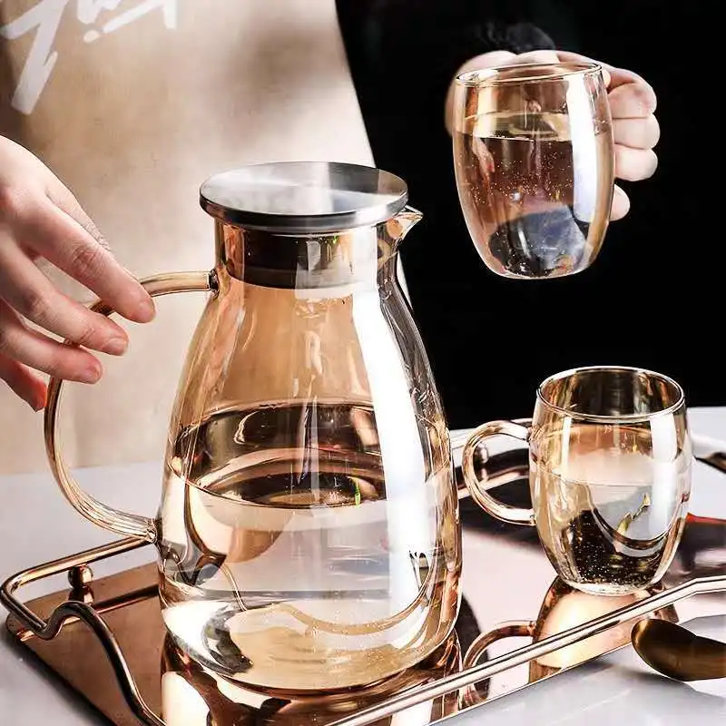 
High borosilicate Nordic style water jug water pitcher with cups 