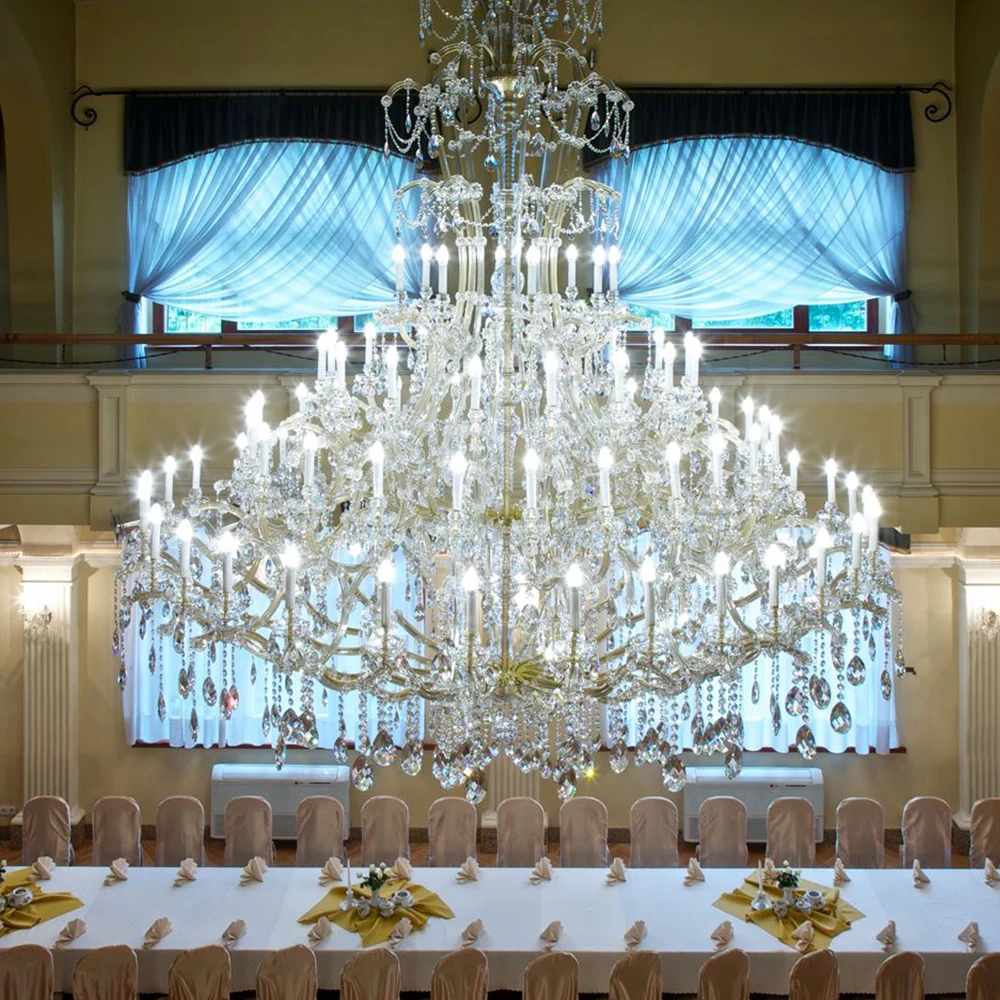 Large Wedding Hall Decorative European Vintage Pendant Lighting Indoor Luxury Crystal Chandelier For High Ceiling