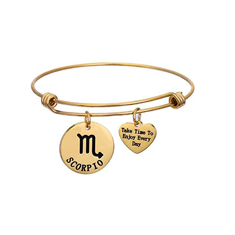 Custom Zodiac Sign Bracelet Stainless Steel Adjustable Bangle Bracelet