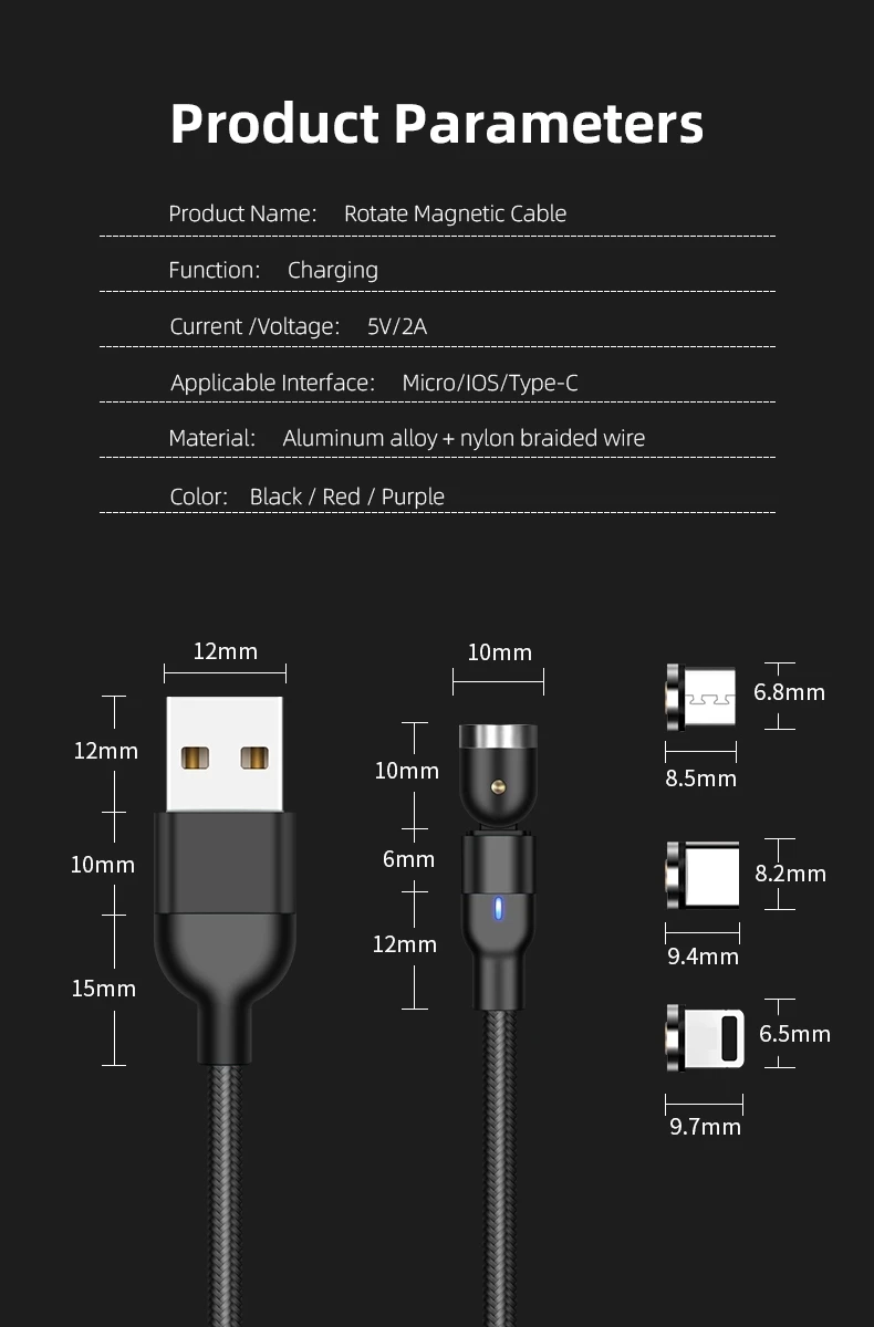 Magnetic Data Cable 360 180 Degree 3 In 1 Magnetic Fast Charging Type C Micro Magnet Usb Cable For Iphone Usb Charger - ANKUX.COM
