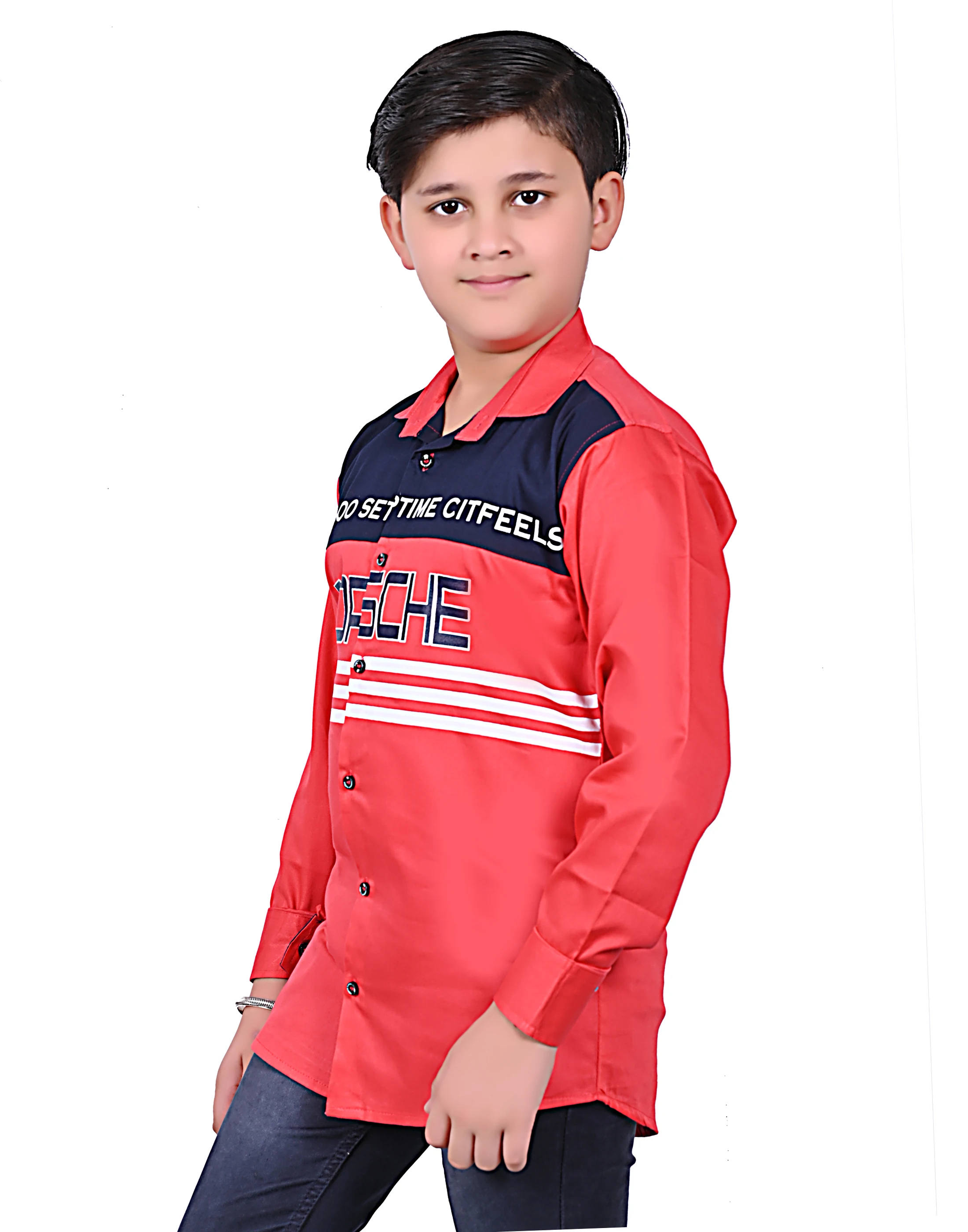 Boys Designer Cotton Shirt Full Sleeve Red Gajari Color With Print From ...