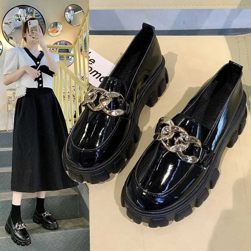 2023 New Spring Fall Women s black platform shoes Girl Loafer Shoes