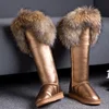 Ladies Leather Boots Winter Women Snow Boots Sheepskin Knee High Raccoon Fur Boots Women