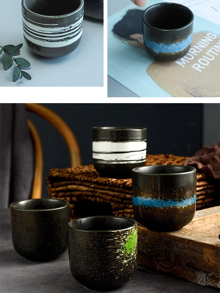 200ml Wholesale Japanese Vintage Matte Black Ceramic Tea Cups,Drinkware