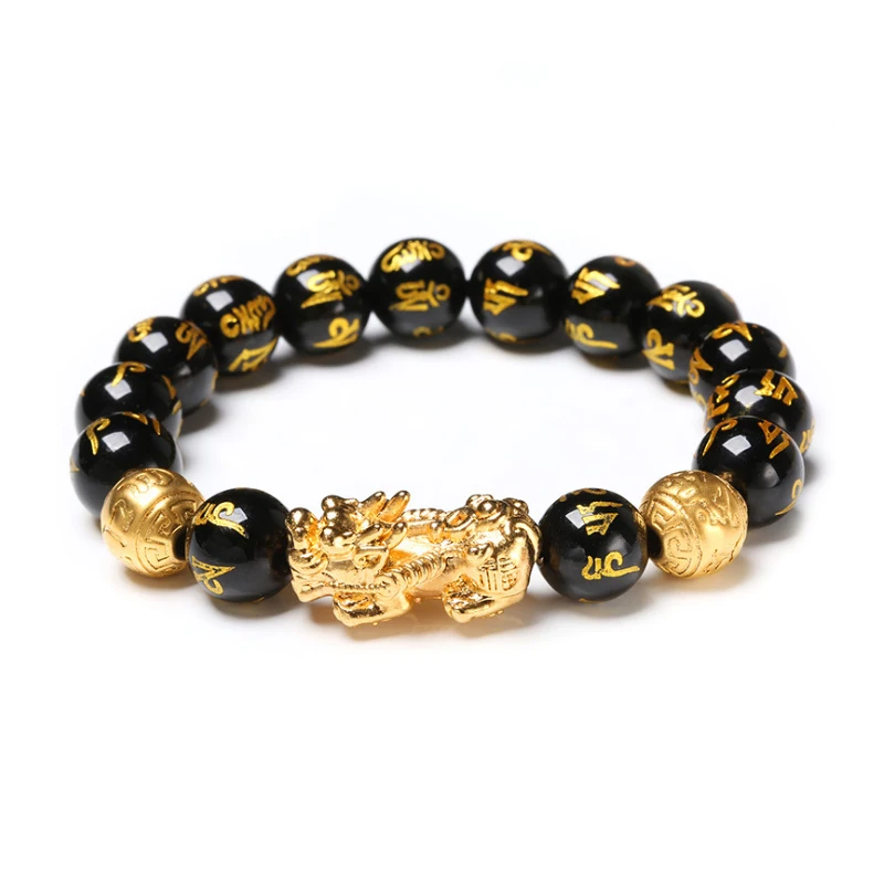 

2020 New Fashionable Feng Shui Black Obsidian Bracelet Beads Imitate Crystal Glass Charm Feng Shui Bracelet, Gold