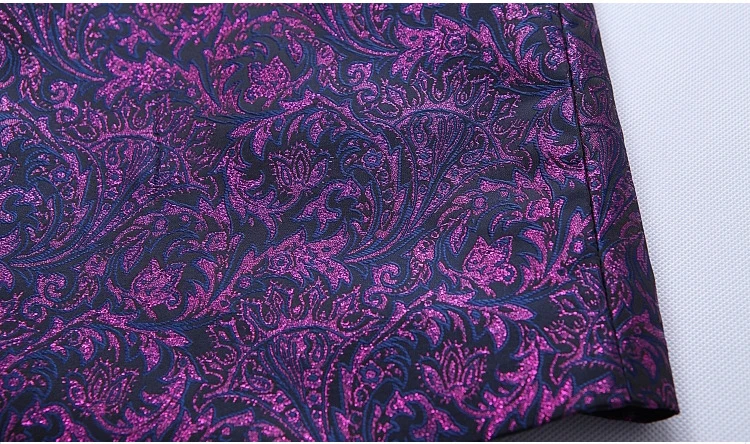 Purple Paisley Floral One Button Suits Jacket Pants Men Stage Party Wedding Groom Suit