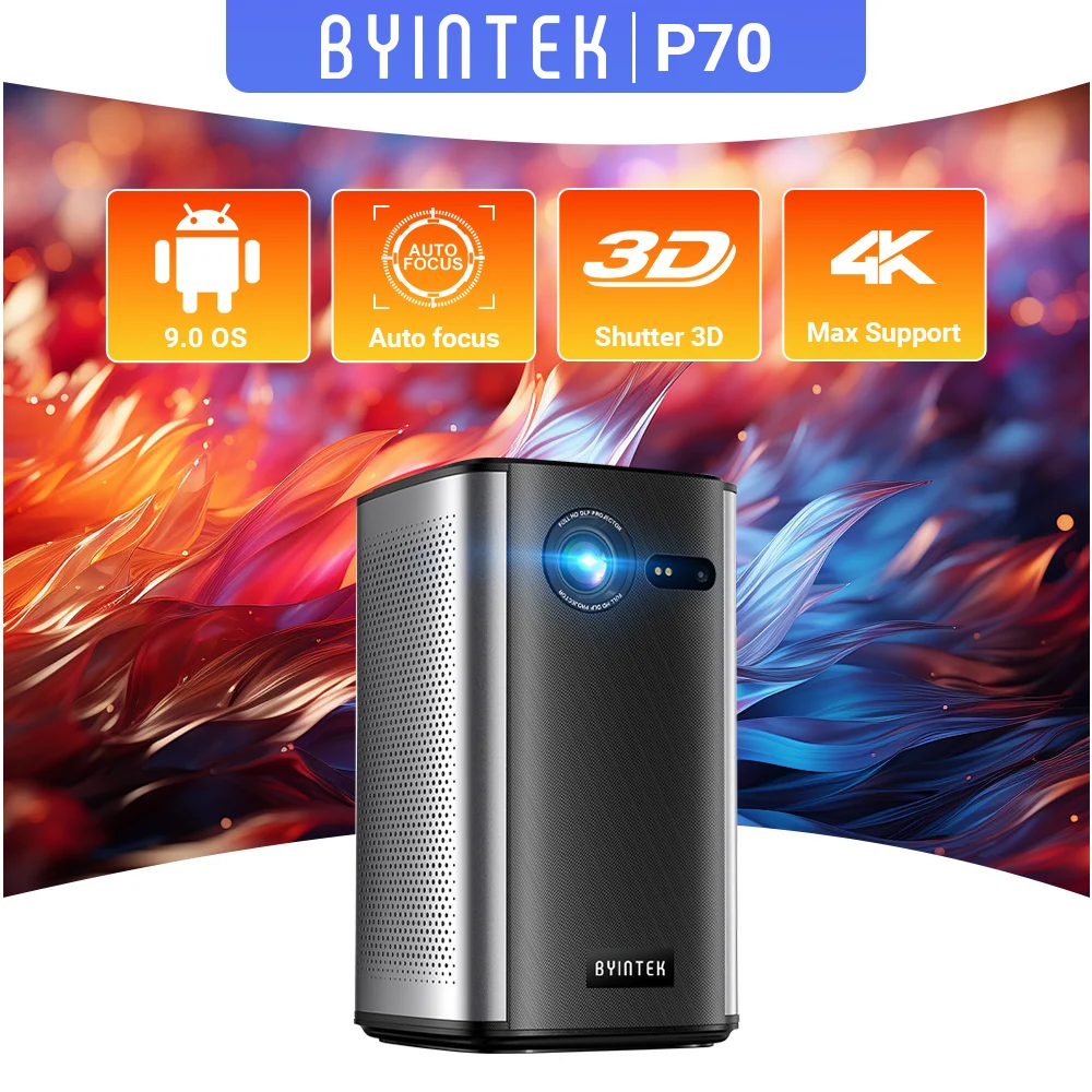 BYINTEK P70 Mini Portable Smart Projector - 4K DLP Outdoor Home