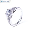 Tianyu Gem 14k/18k Real Gold 3 Stones Ring 2.0CTW Double Claw Prongs Set Round&Pear Cut Moissanite Rings
