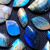 Attractive Pretty Nice Purple Deep Blue Shinning Drop Leaf Shape Labradorite Palm Stone Slice