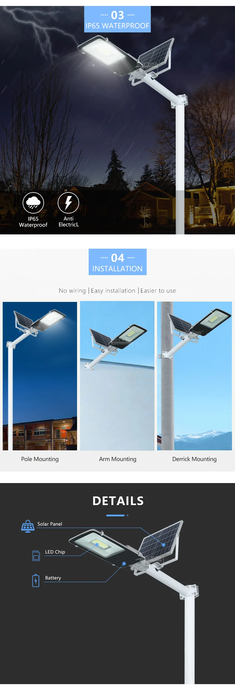 ALLTOP Bridgelux smd waterproof outdoor lighting ip65 100w solar led street light