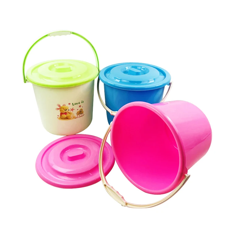 small coloured plastic buckets