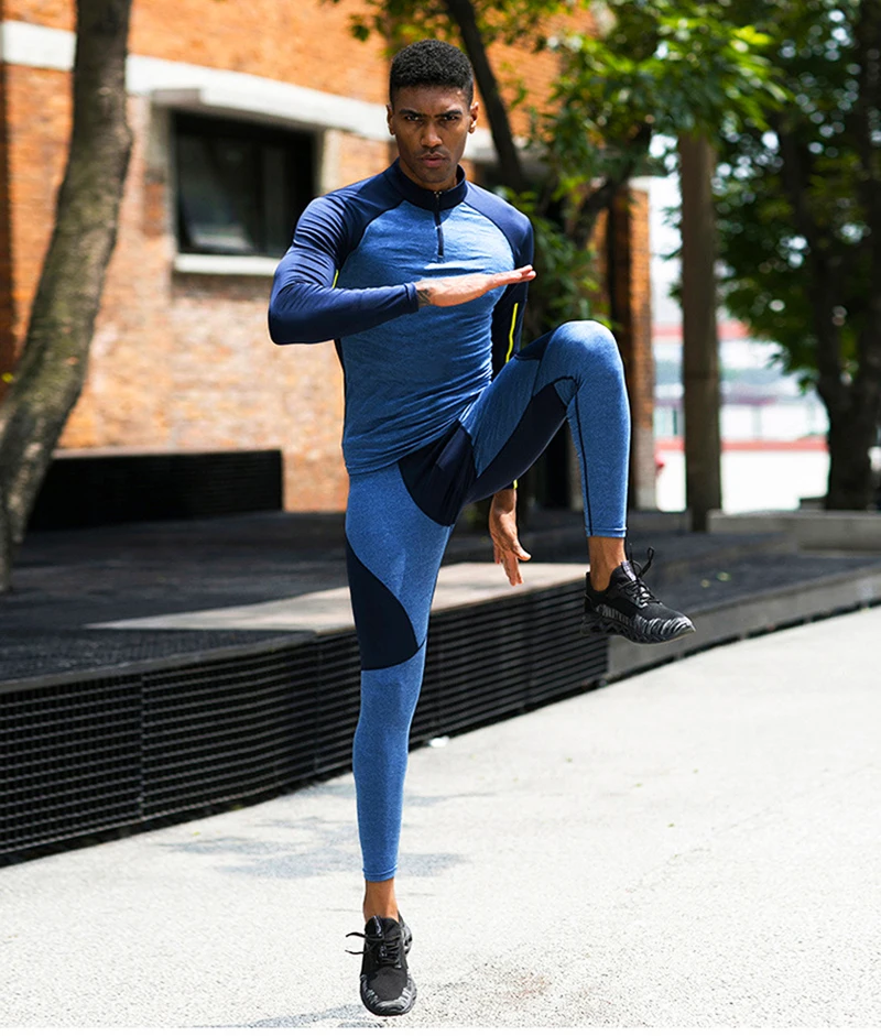 颜色块聚酯跟踪西装健身房健身服装健身房慢跑者压缩紧身裤男士定制