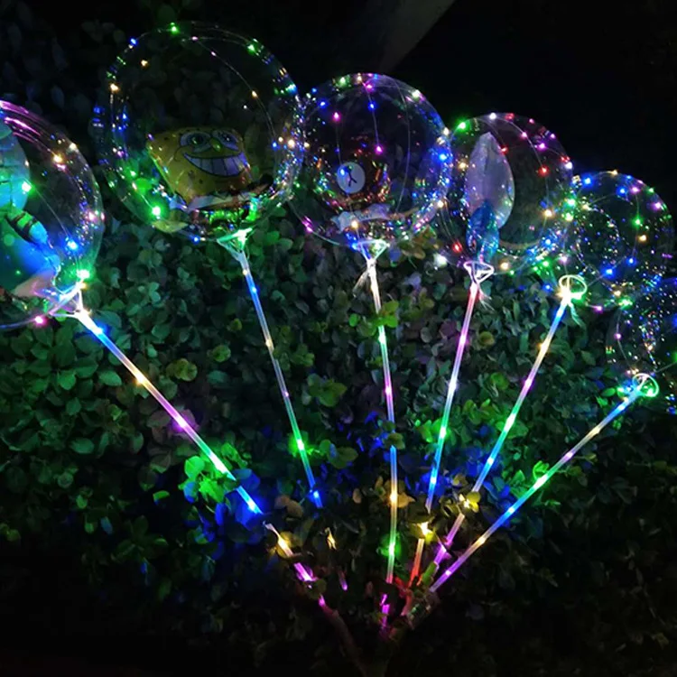 Clear Led Balloons Light Up With Sticks Transparent Round Bubble Bobo