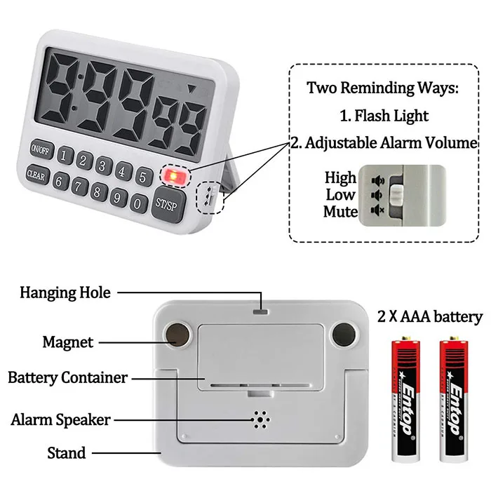 J&R Funny Manual Operation Ten Numbers Digital Countdown Countup Timer 100H Cooking Use Timer