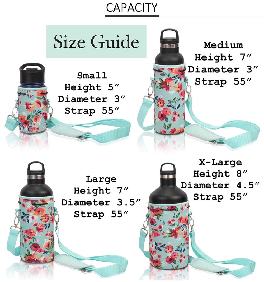 Neoprene Insulated Water Bottle Pouch Bag Adjustable Strap Carrier Case Covers 