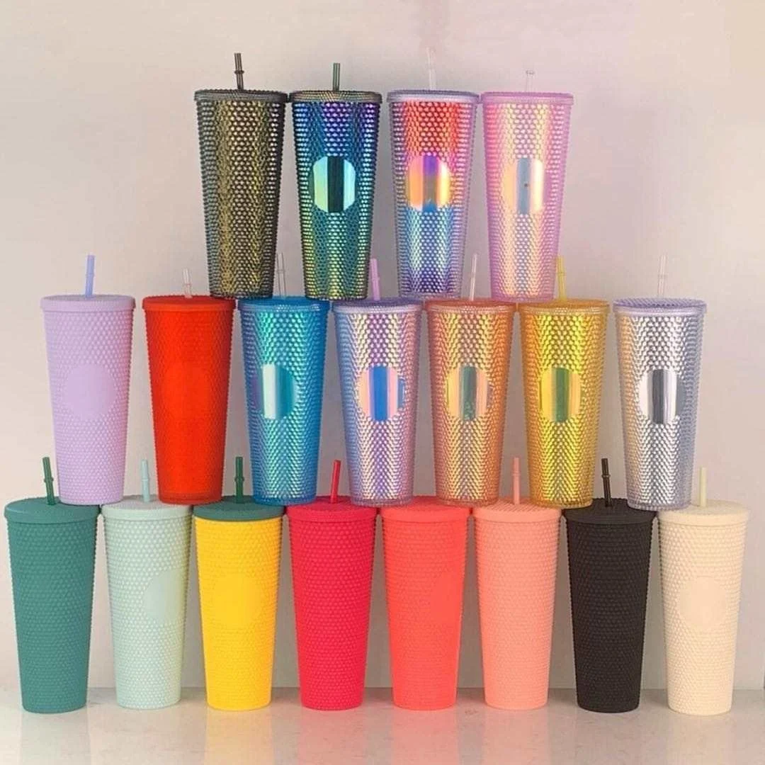 Wholesale Double Wall Matte Plastic Tumbler Studded Grid Collection Cup ...