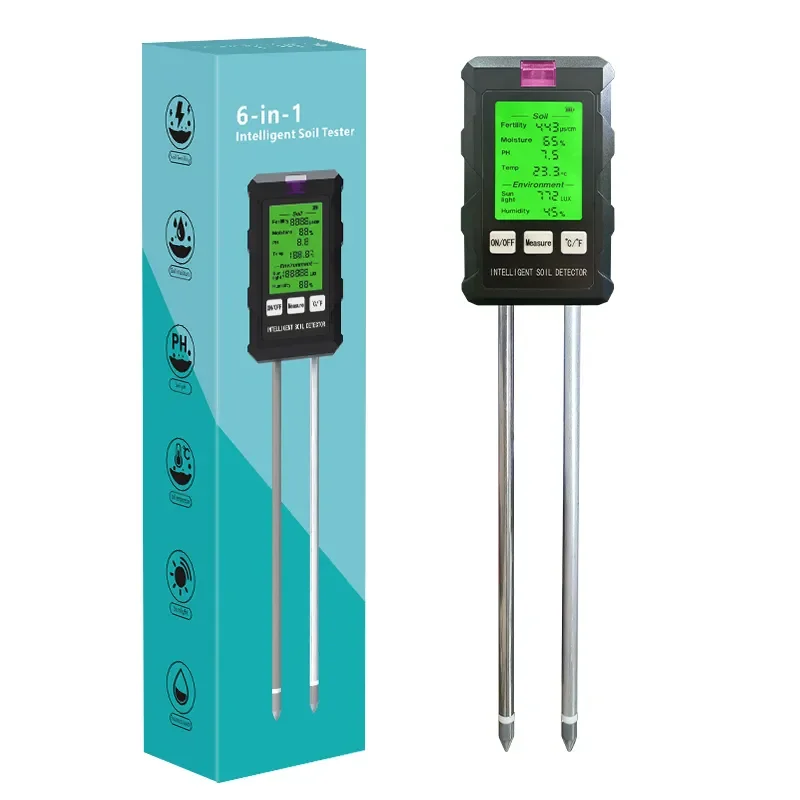 6in1 Intelligent Soil Tester: Measure pH, Moisture, Temperature, & More for  Agriculture & Gardening | Reliable Soil Meter for Farmers