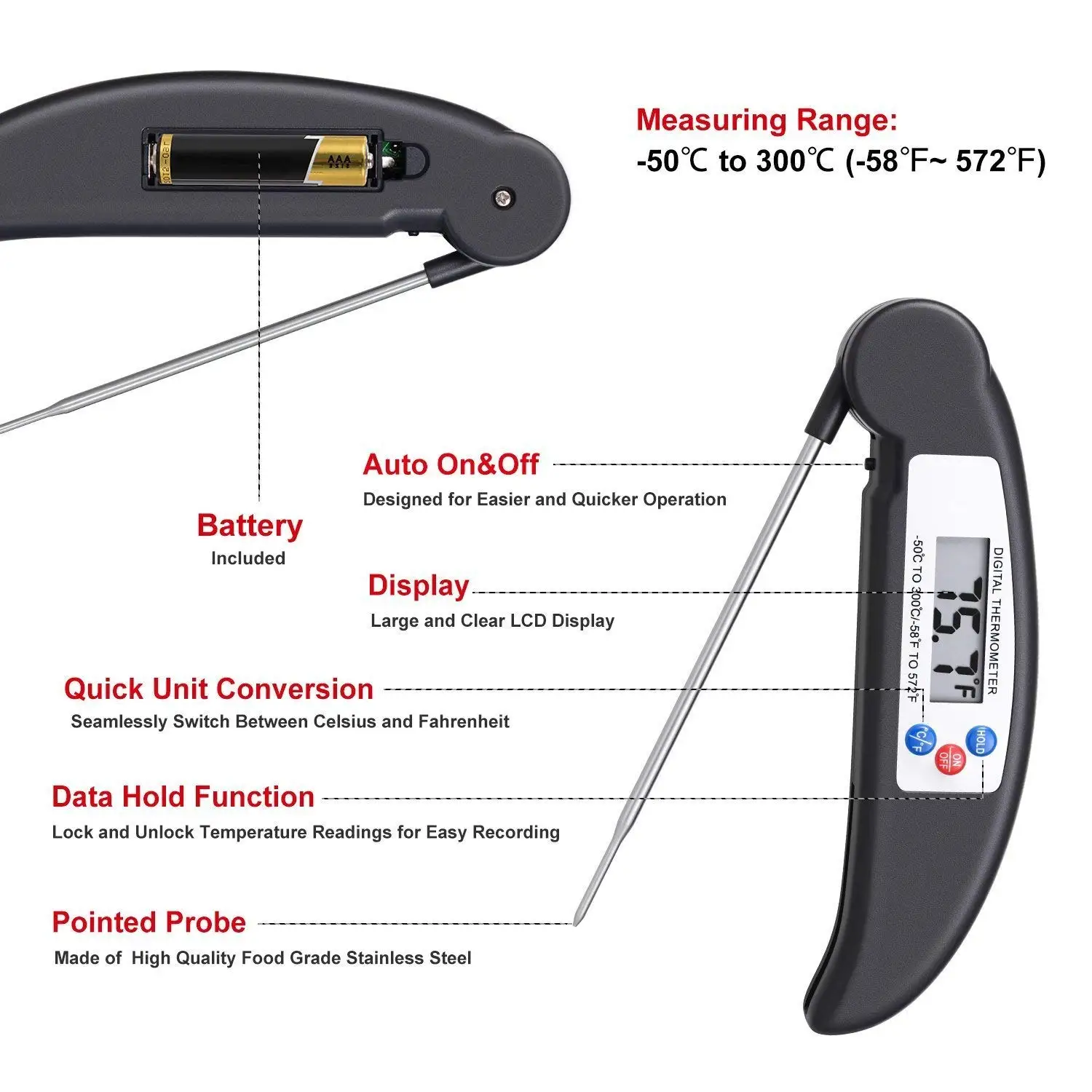 Digital Meat Thermometer With Stainless Steel 304 Temperature Probe ...