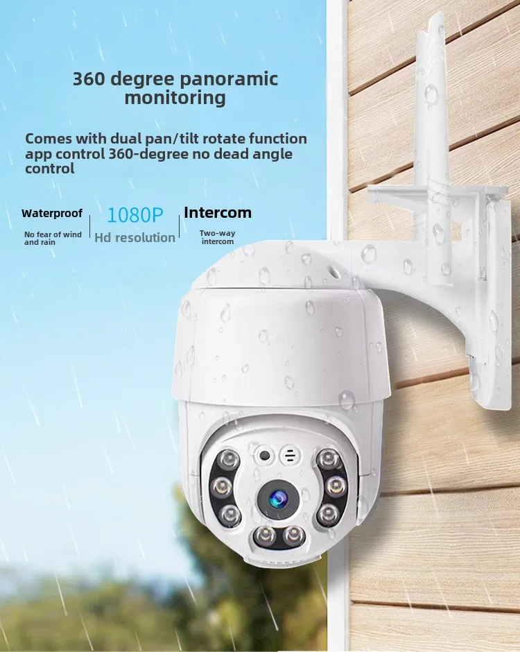 360-Degree Dual Gimbal Panoramic Full-Color IP Camera for House Garden High-Definition Intelligent Night Vision CMOS Cloud