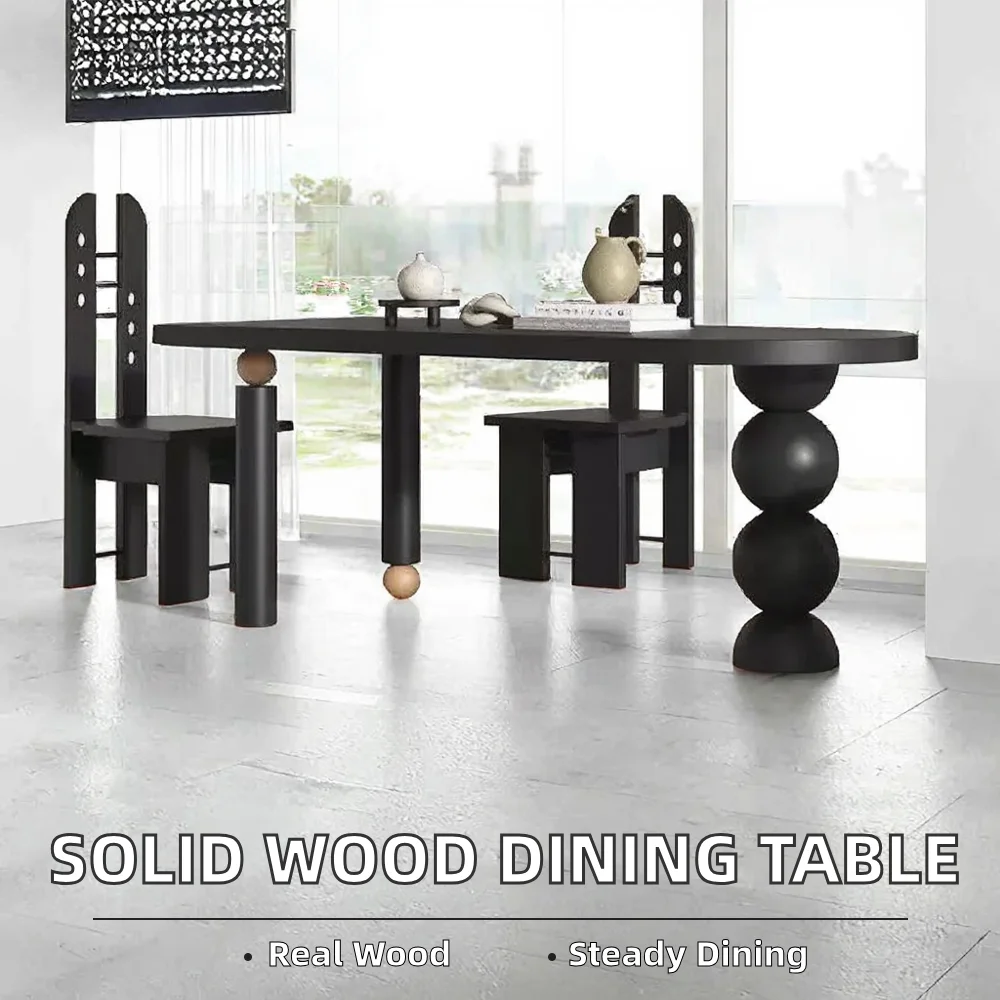 Modern Rectangular Solid Wood Dining Table Thick Top Turned Legs 1-Year ...
