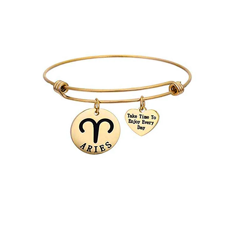 Custom Zodiac Sign Bracelet Stainless Steel Adjustable Bangle Bracelet