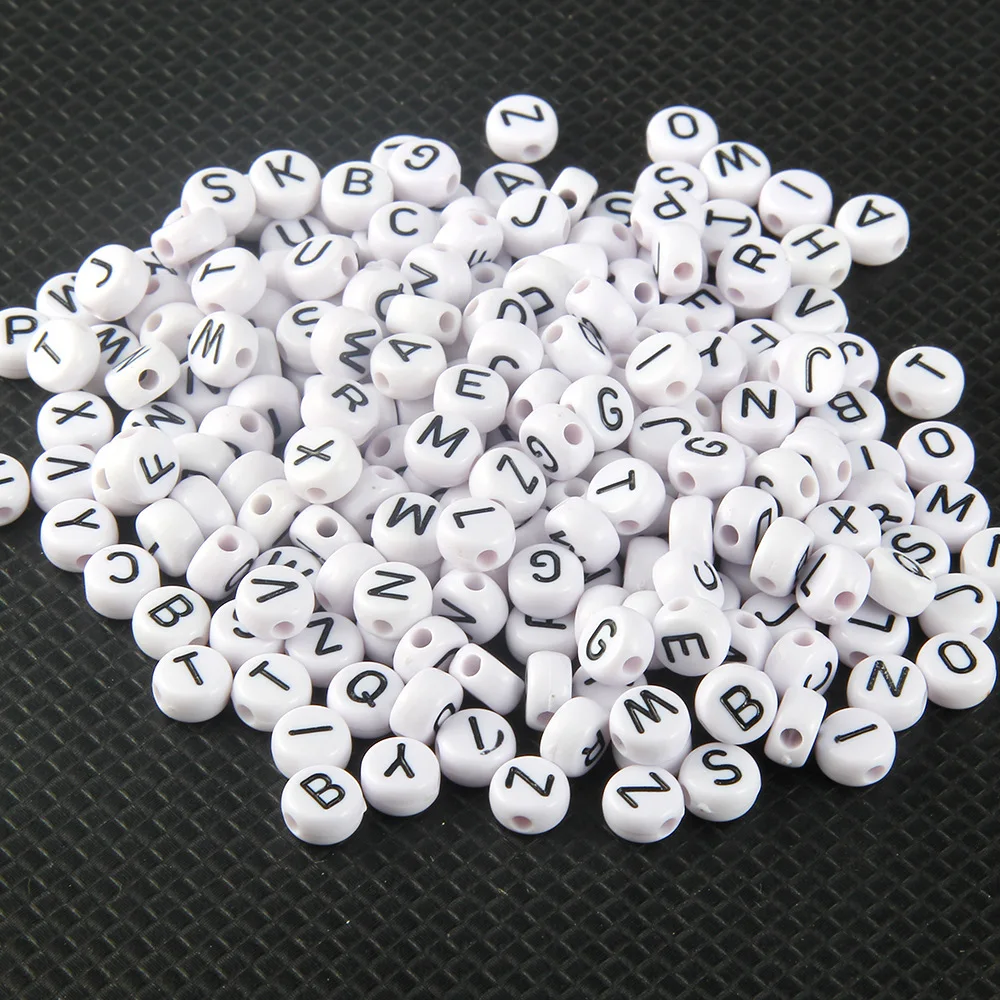 White Acrylic Coin Black Alphabet Letter Beads For Jewelry Making - Buy ...