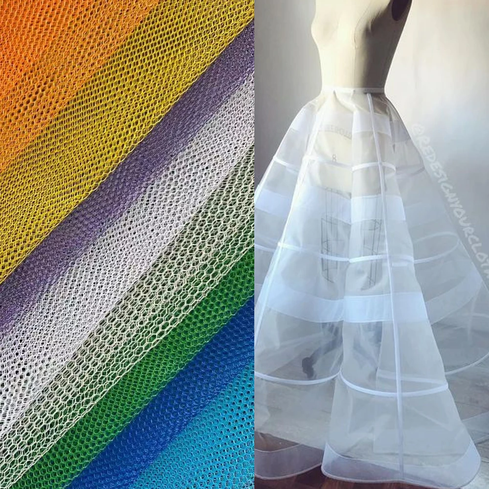 mesh fabric for dresses White 100D Stiff Mesh Fabric 100% Polyester Hard Net Crinoline Fabric for  Wedding Dress