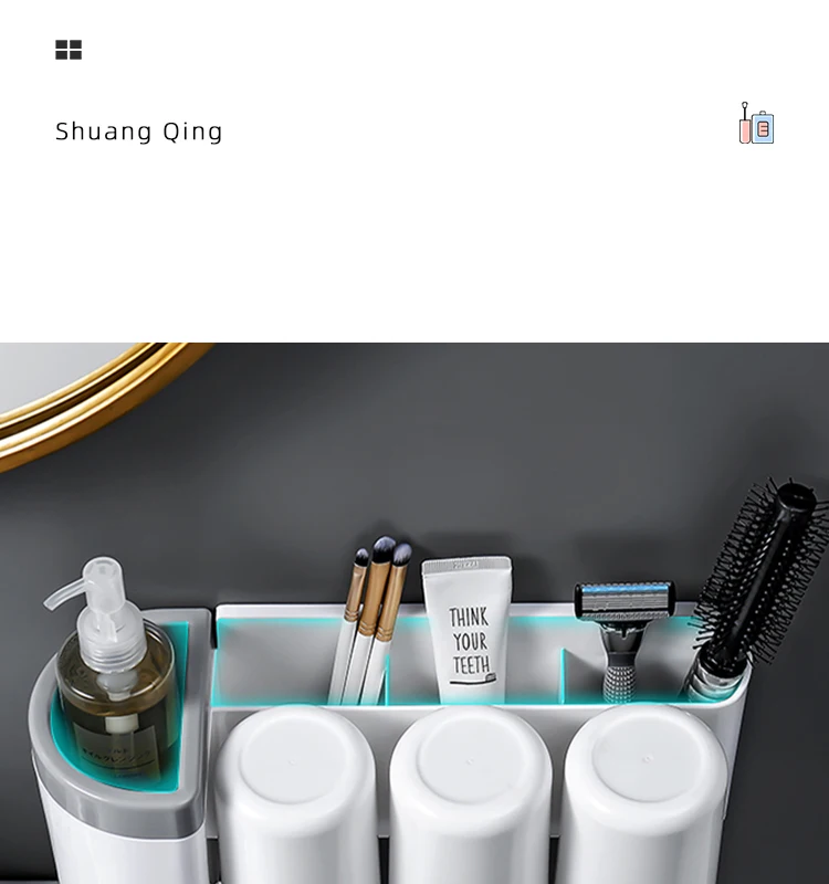 bathroom accessories plastic ABS toothbrush wall  holder  home organization toothpaste dispenser  with suction 3 cups  toilet