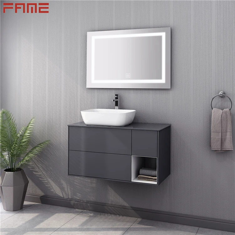 Hangzhou Fame Modern Design Grey Matt Painting Mirror Bathroom Cabinet Sets