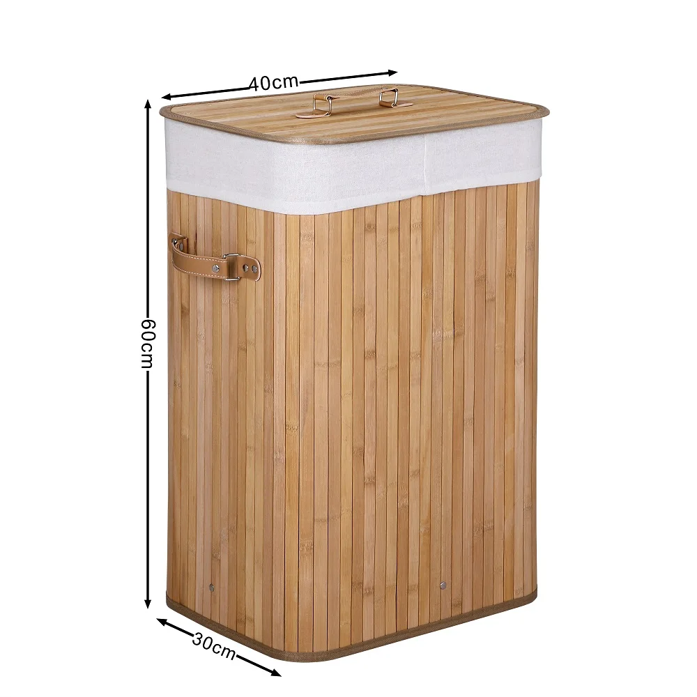 Foldable Bamboo Laundry Basket With Cotton Laundry Bag Lid And Handle