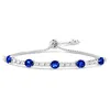 Rhodium Plated Sterling Silver Round Simulated Gemstone and CZ Adjustable Tennis Bracelet for Women