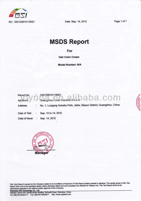 hair color msds