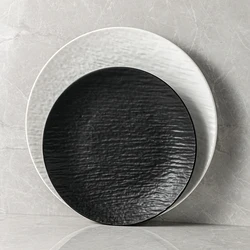 Guangzhou Wholesale German Ceramic Rock Design Japanese Stone Dishes15cm 20cm 23cm 25cm 30cm Hotel Porcelain Matte Black Plate