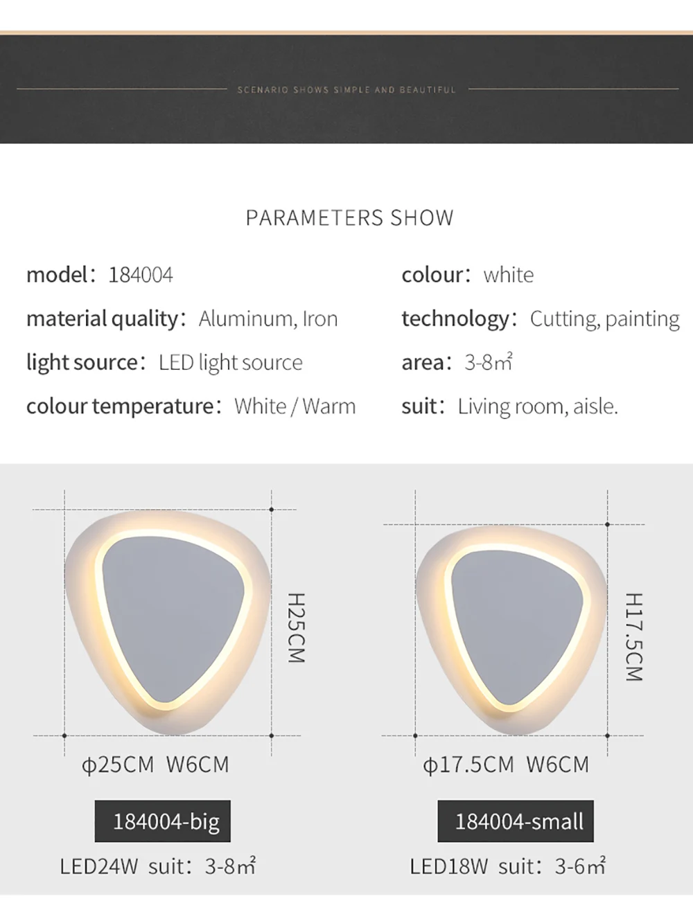 New design 18W 24W indoor wall light triangle 180degree rotatable white LED night light