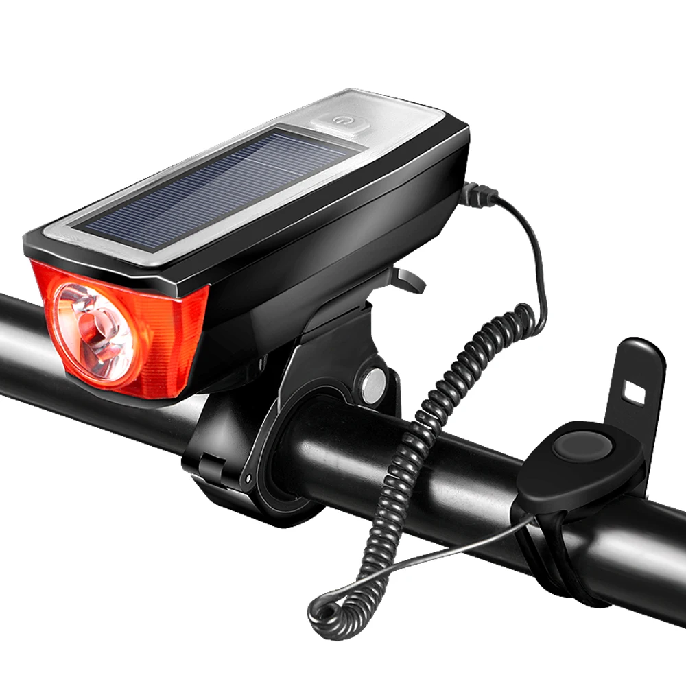 Waterproof 2000mah Solar  Light And Bicycle Solar Headlights And Usb Rechargeable Led Bike Bicycle Front Light With Horn