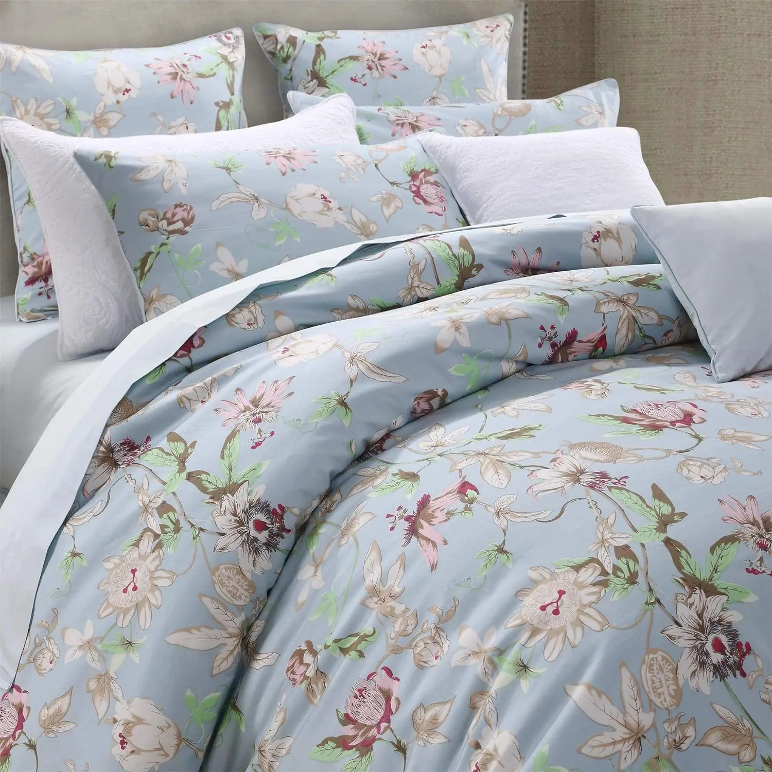 Duvet Cover Set Queen Size Blue Vintage Botanical Flower Printed Floral Girls Bedding Set 800TC Egyptian Cotton Sateen supplier