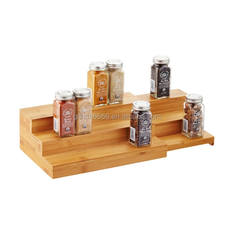 3 Tier Bamboo Spice Rack Freestanding Expandable Seasoning Jars Shelf