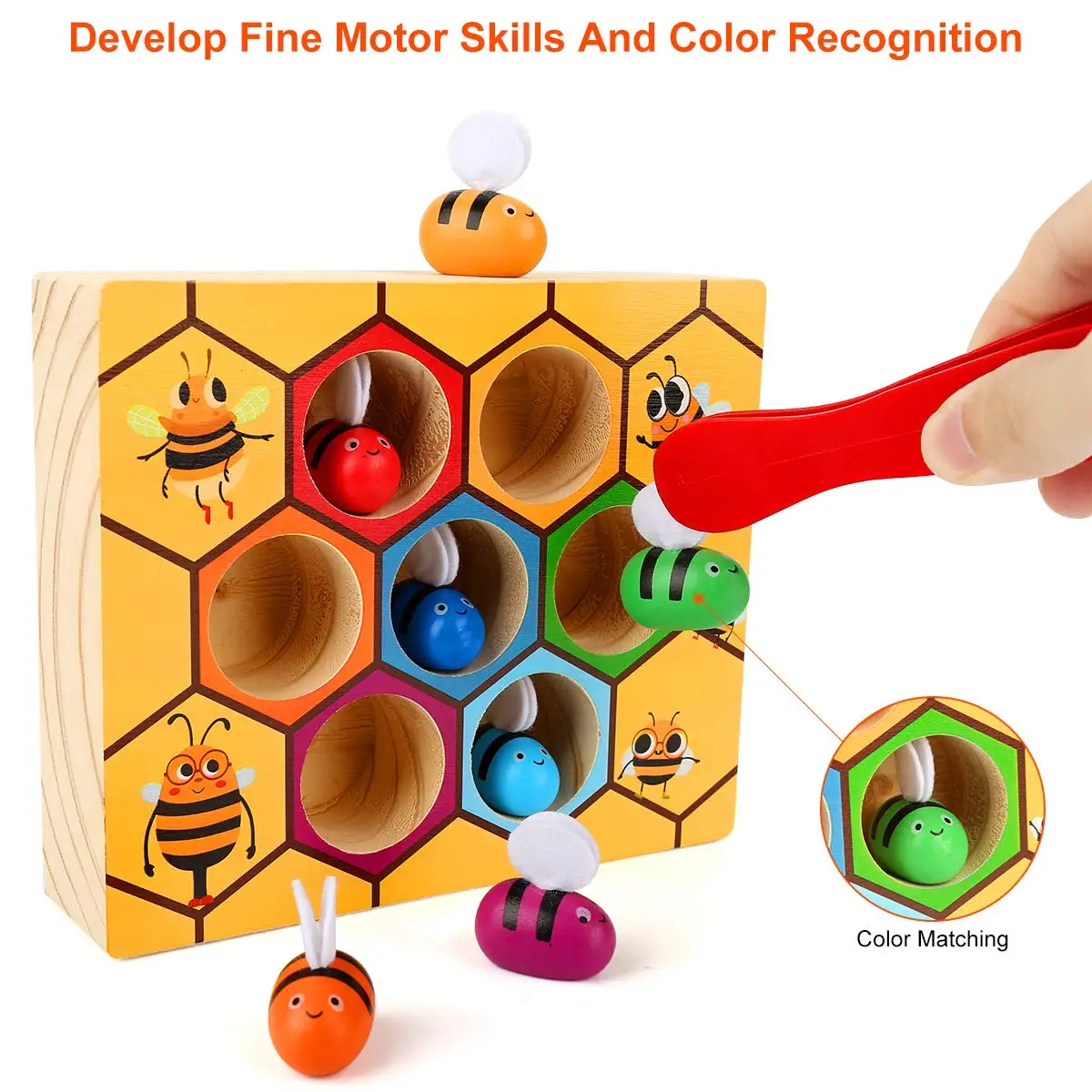 Early Educational Montessori Game Hive Preschool Matching Game Wooden ...