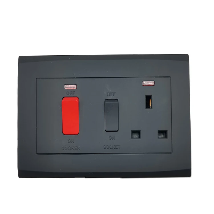 VNX High Quality Electrical Wall Socket UK Standard Black Panel 45A Cooker Unit Switch Light Wall Switches Home Use