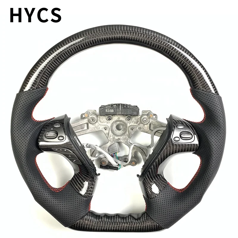 Auto Motives Carbon Fiber Steering Wheel Cover Black Perforated Leather