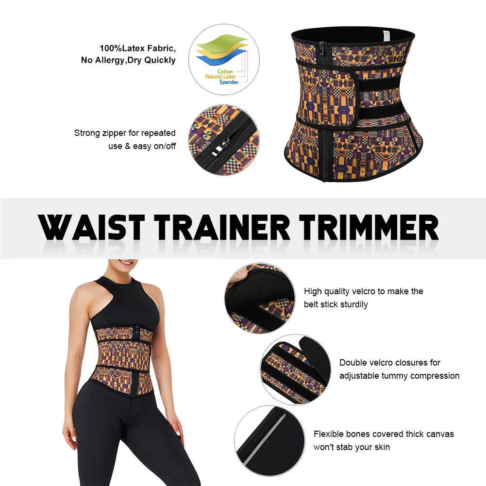 Wholesale Womens African Printing Latex Waist Trainer Double Waist Cincher Workout Waist Trainer