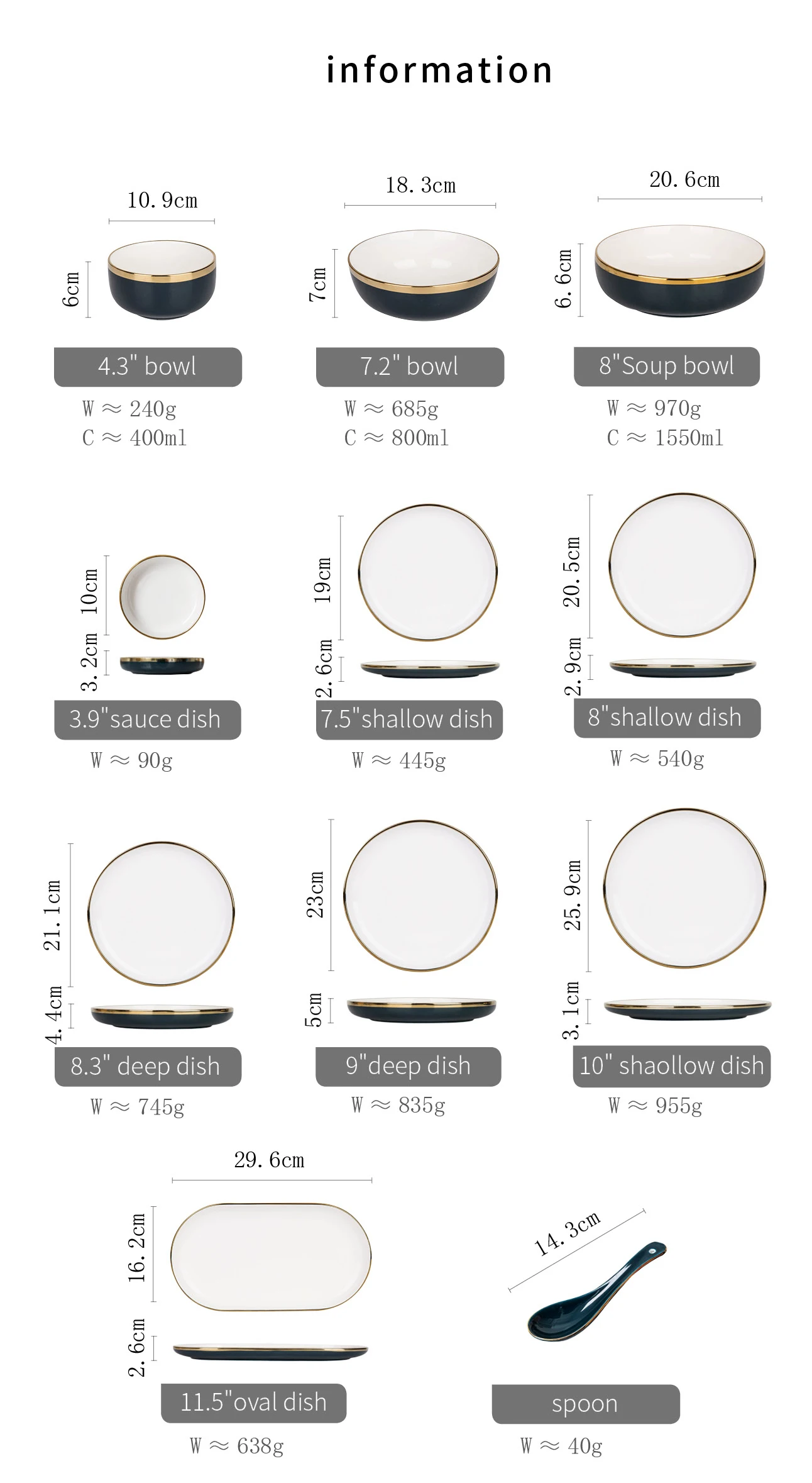 Monazone European Style Porcelain Rice Bowl Dishes Steak Plates