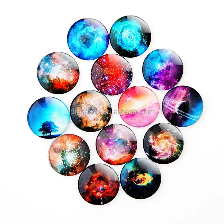 Planets And Galaxy Round Lucent Glass Cabochon In Various Sizes And ...