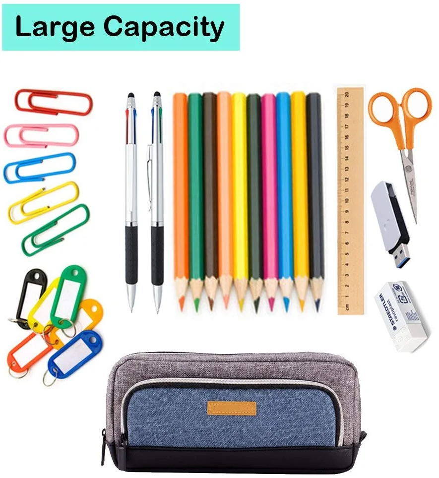 Canvas Pencil Case 3 Pockets School Stationery Pen Bag Pencil Holder