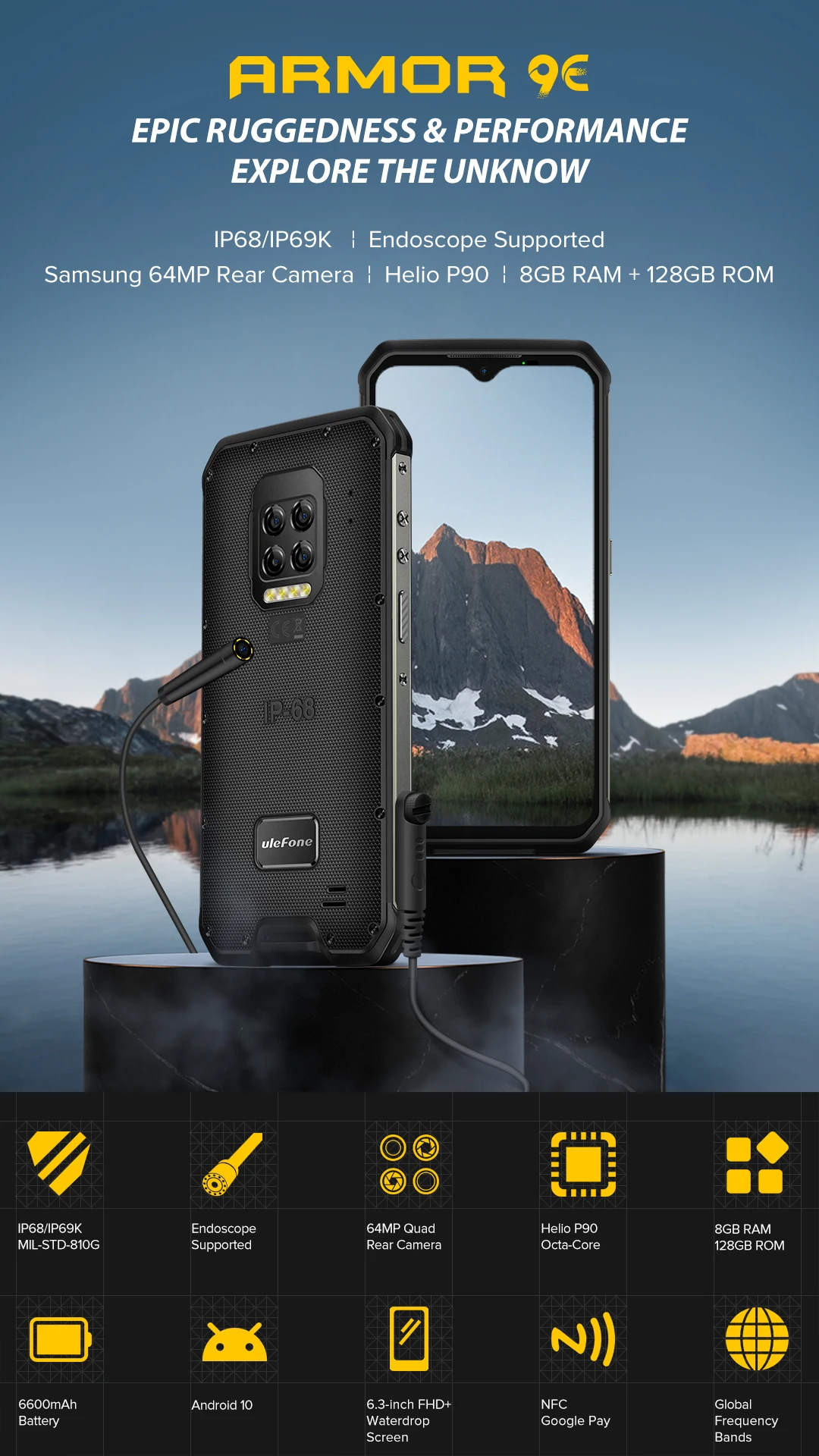 Ulefone Armor 9E Rugged Mobile Phone Android 10 Helio P90 8GB+