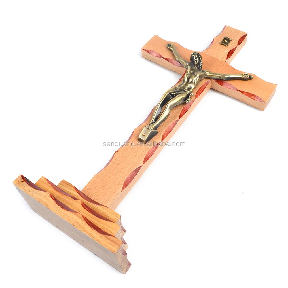 Holy Standing Cross Statue Catholic Home Decor Religious Wood Crucifix