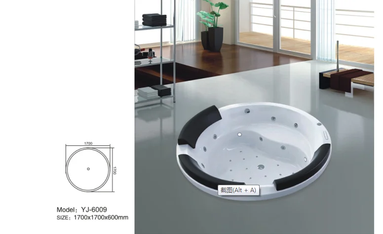 YJ6009 Indoor drop in round hot tub luxurious bubble spa round walk in bathtubs 1700*1700*600mm