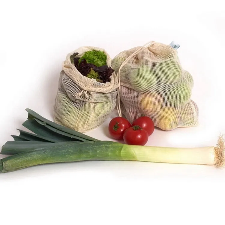 
Shopping fruits and vegetables organic cotton net mesh produce bags set 