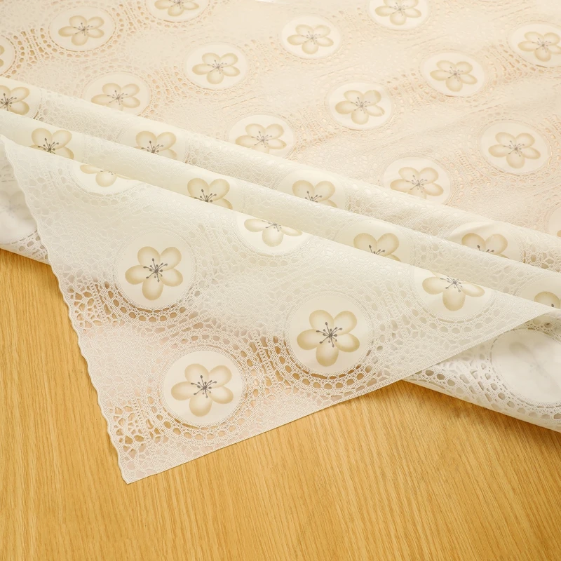 137cm*20m Beige With Flower Printed Tablecloth 54" Oilproof Pvc Lace