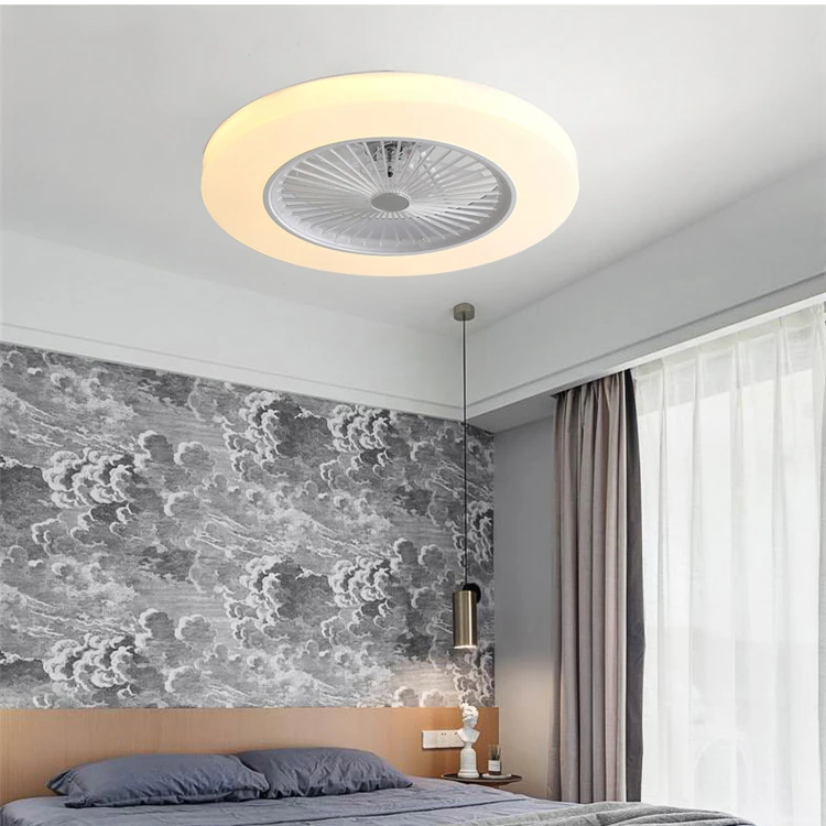 Modern high quality bedroom dimmable remote control round led ceiling fan lamp/light